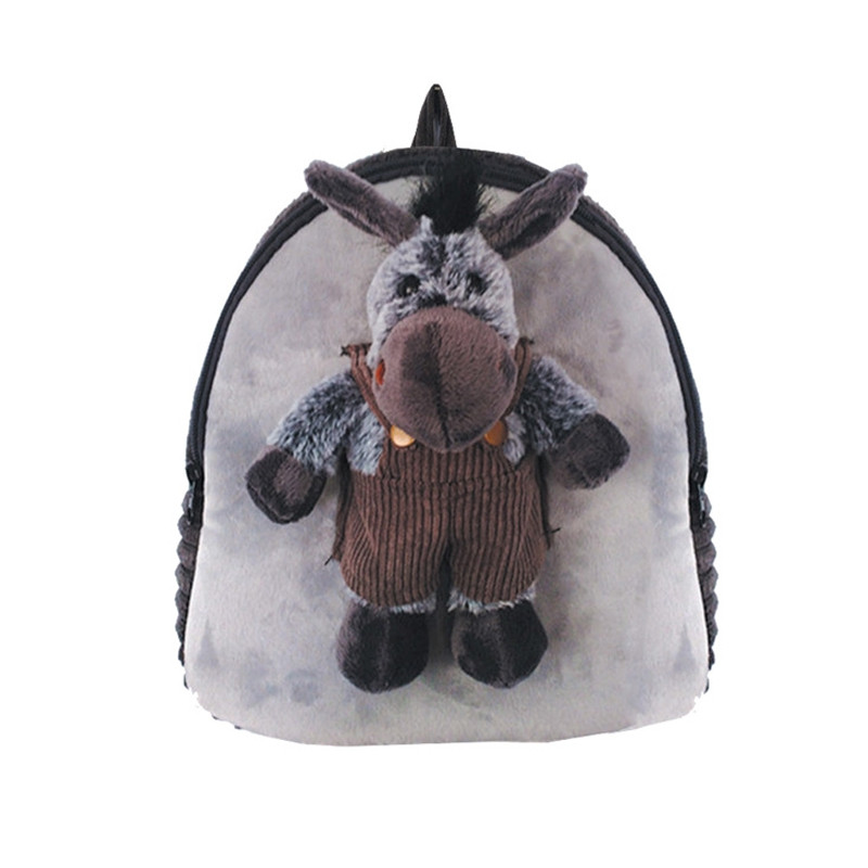 Ghiozdan gradinita, model baby animals donkey, 1 compartimente, bretele buretate, tesatura plus, fermoar, gri - imagine 3